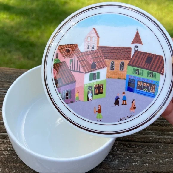 Vintage Villeroy & Boch Village Square Design Naif Trinket Porcelain Candy Box - Picture 5 of 10